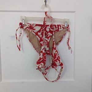 Red and White Floral String Bikini Triangle Top Matching Set Extra Small XS